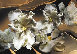 Fototapeta - Kwiaty orchidei na marmurowym tle (196x136 cm)