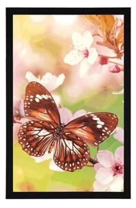Plakat wiosenne kwiaty z egzotycznymi motylami