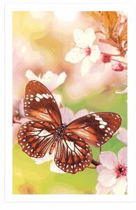 Plakat wiosenne kwiaty z egzotycznymi motylami