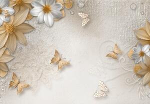 Fototapeta - Kwiaty z motylami (196x136 cm)