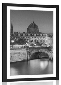 Plakat z passe-partout olśniewająca panorama Paryża w czerni i bieli