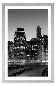 Plakat z passe-partout Nowy Jork nocą w czerni i bieli