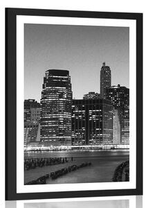 Plakat z passe-partout Nowy Jork nocą w czerni i bieli