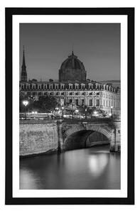 Plakat z passe-partout olśniewająca panorama Paryża w czerni i bieli