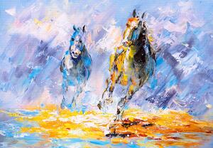 Fototapeta - Obraz olejny, biegnące konie (196x136 cm)