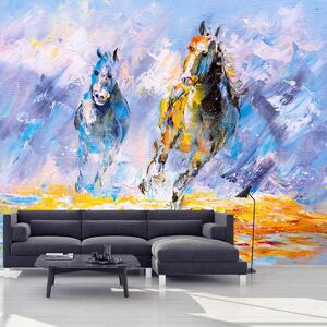 Fototapeta - Obraz olejny, biegnące konie (196x136 cm)