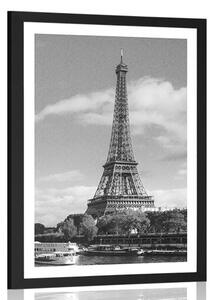 Plakat z passe-partout piękna panorama Paryża w czerni i bieli