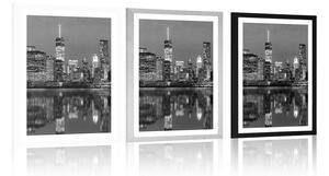 Plakat z passe-partout odbicie Manhattanu w wodzie w czerni i bieli