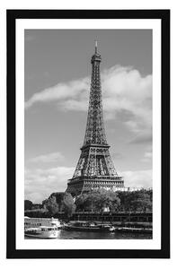 Plakat z passe-partout piękna panorama Paryża w czerni i bieli