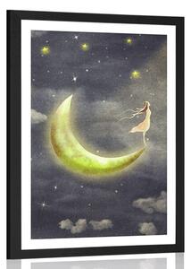 Plakat z passe-partout dziewczyna na księżycu