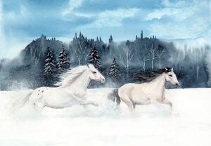 Fototapeta - Konie w śniegu (196x136 cm)
