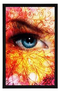 Plakat niebieskie oczy z abstrakcyjnymi elementami
