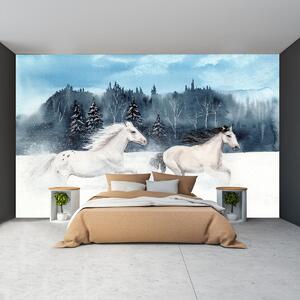 Fototapeta - Konie w śniegu (196x136 cm)