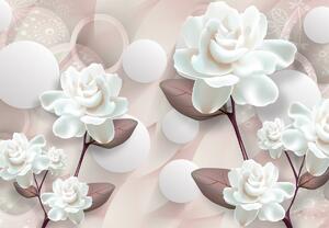 Fototapeta - Białe kwiaty 3D (196x136 cm)