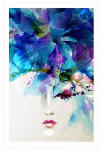 Plakat modna kobieca twarz z abstrakcyjnymi elementami