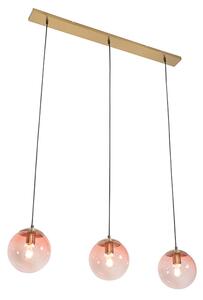 Lampa wisząca art deco mosiądz różowe szkło 3-źródła światła - Pallon Oswietlenie wewnetrzne