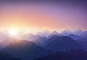 Fototapeta - Zachód słońca za górami (196x136 cm)