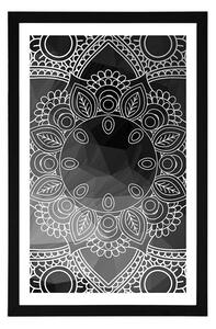 Plakat z passe-partout czarno-biała Mandala
