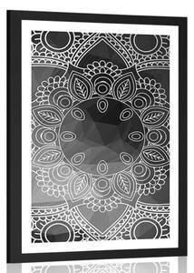 Plakat z passe-partout czarno-biała Mandala