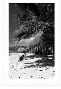 Plakat z passe-partout piękno plaży Anse Source w czerni i bieli