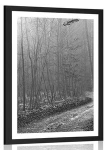 Plakat z passe-partout droga do lasu w czerni i bieli