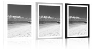 Plakat z passe-partout czarno-biała plaża Anse Source