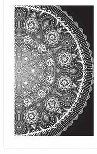 Plakat z passe-partout ozdobna mandala z koronką w czarno-białym kolorze