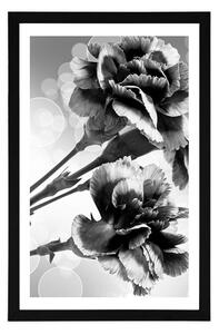 Plakat z passe-partout kwiat goździka w czarno-białym kolorze