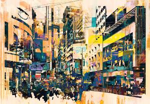 Fototapeta - Abstrakcje malowane miasto (196x136 cm)