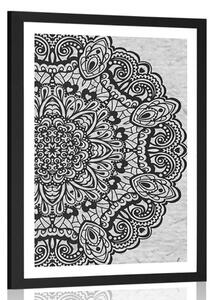 Plakat z passe-partout kwiatowa Mandala w czarno-białym kolorze