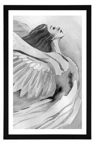Plakat z passe-partout wolny anioł w czerni i bieli