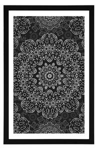 Plakat z passe-partout Mandala z abstrakcyjnym wzorem w czerni i bieli