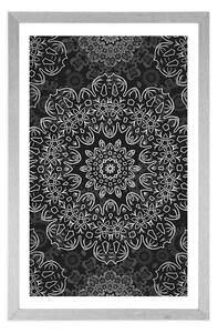 Plakat z passe-partout Mandala z abstrakcyjnym wzorem w czerni i bieli