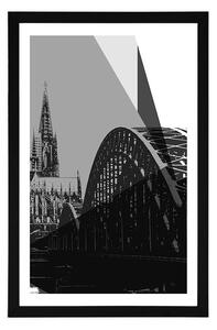 Plakat z passe-partout ilustracja miasta Kolonii w czerni i bieli