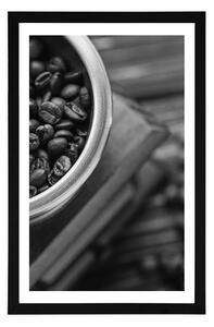 Plakat z passe-partout młynek do kawy vintage w czerni i bieli
