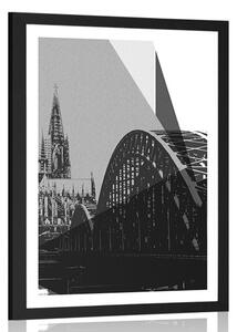 Plakat z passe-partout ilustracja miasta Kolonii w czerni i bieli