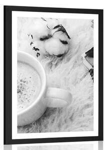 Plakat z passe-partout poranna kawa w czerni i bieli