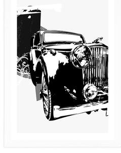 Plakat z passe-partout retro auto z abstrakcją w czerni i bieli