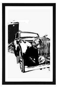 Plakat z passe-partout retro auto z abstrakcją w czerni i bieli