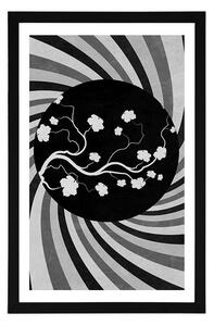 Plakat z passe-partout azjatyckie tło grunge w czerni i bieli