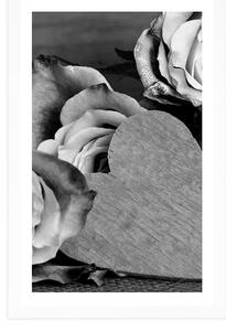 Plakat z passe-partout Walentynki róże w czerni i bieli