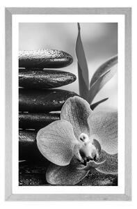 Plakat z passe-partout medytacyjna zen kompozycja w czerni i bieli