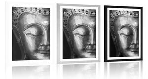 Plakat z passe-partout boski Budda w czerni i bieli