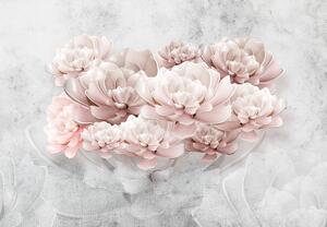 Fototapeta - Różowe kwiaty na ścianie (196x136 cm)