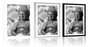 Plakat z passe-partout sokojny Budda w czerni i bieli