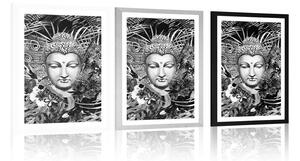 Plakat z passe-partout Budda na egzotyznym tle w czerni i bieli