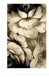 Plakat z passe-partout impresjonistyczny świat kwiatów w sepiowym kolorze