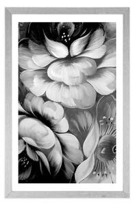 Plakat z passe-partout impresjonistyczny świat kwiatów w czerni i bieli