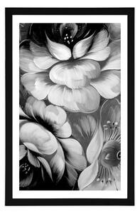 Plakat z passe-partout impresjonistyczny świat kwiatów w czerni i bieli