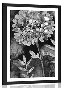 Plakat z passe-partout cudowne kwiaty w czerni i bieli